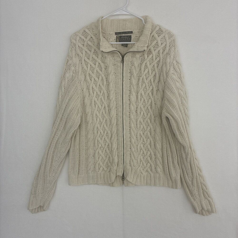 Eddie Bauer LEGEND Cable hand Knit Women’s XL Tall Cotton/linen Full Zip Sweater
